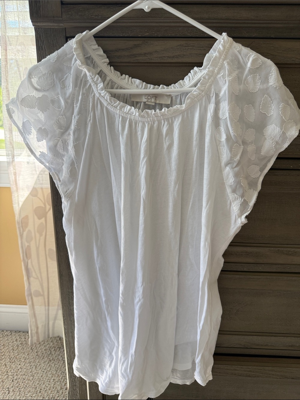 LOFT White Embroidered Sleeve Peasant Blouse